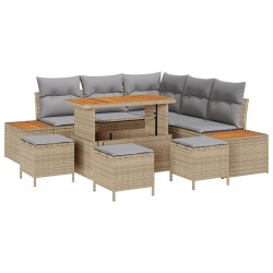 Set de canapele pentru grădină cu pernă 9 pcs bej rattan poli