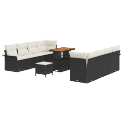 Set de canapele pentru grădină cu pernă 11 pcs negru și crem