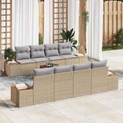 Set de canapea grădină 9 piese cu perne bej poli ratan acacia
