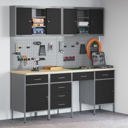 Banc de lucru cu sertar 10 pcs negru 200 x 55 x 200 cm oțel