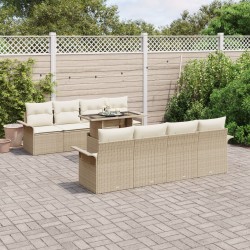Set canapea de grădină vitaxl cu perne din ratan poli bej, 9 piese