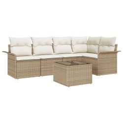 Set de canapele pentru grădină cu pernă 6 pcs bej rattan poli