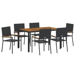 Set de masă pentru grădină 7 pcs negru și lemn 150 x 90 x 75 cm