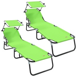 2 șezlonguri pliabile cu copertină verde țesătură oxford 600d