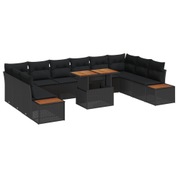 Set de canapele pentru grădină 11 pcs negru rattan poli