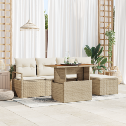 Set de canapele pentru grădină 6 pcs bej rattan poli