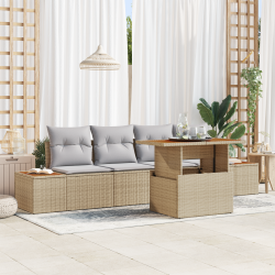 Set de canapele pentru grădină 5 pcs bej rattan poli