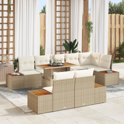 Set de canapele pentru grădină 9 pcs bej rattan poli