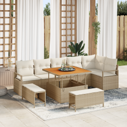 Set de canapele pentru grădină cu pernă 9 pcs bej rattan poli