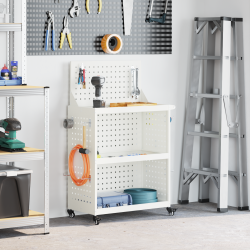 Cărucior pentru unelte cu raft cu roata alb 65 x 35 x 111 cm