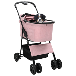 Carucior pentru pisici pliante roz 81 x 47 x 99 cm poliester