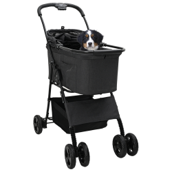 Carucior pentru pisici pliante negru 81 x 47 x 99 cm poliester