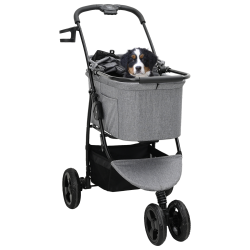Carucior pentru pisici pliante gri 78 x 54 x 101 cm poliester