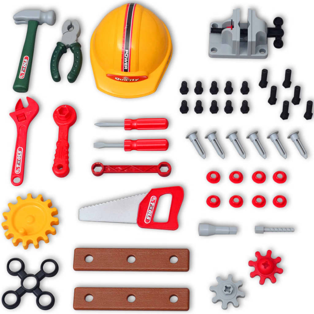 Banc de lucru pentru copii, cu unelte, verde + gri