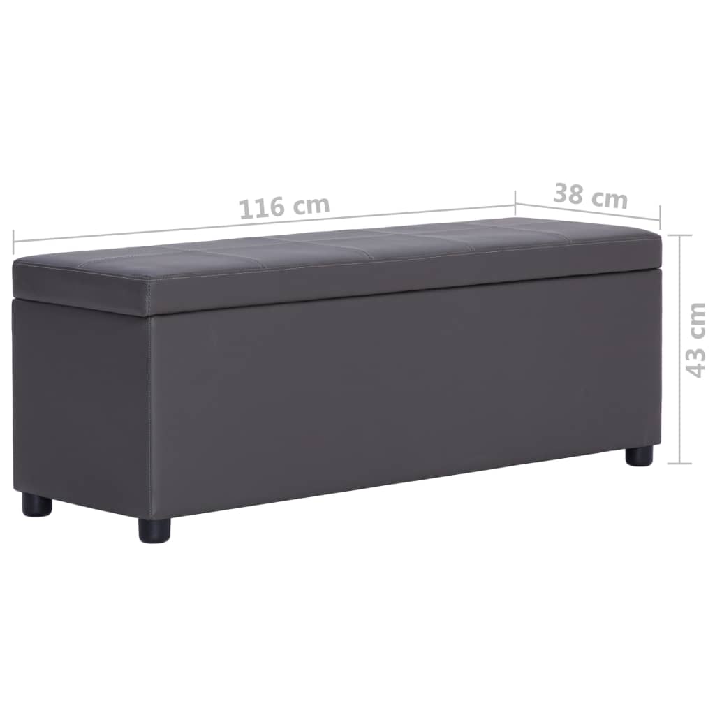 Banchetă cu zonă de depozitare, gri, 116 cm, piele ecologică