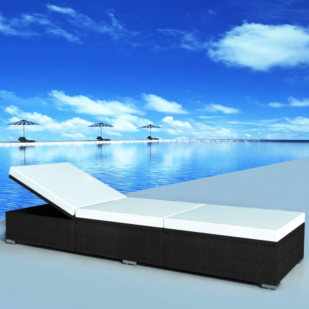 Șezlonguri cu perne, 2 buc., negru, poliratan