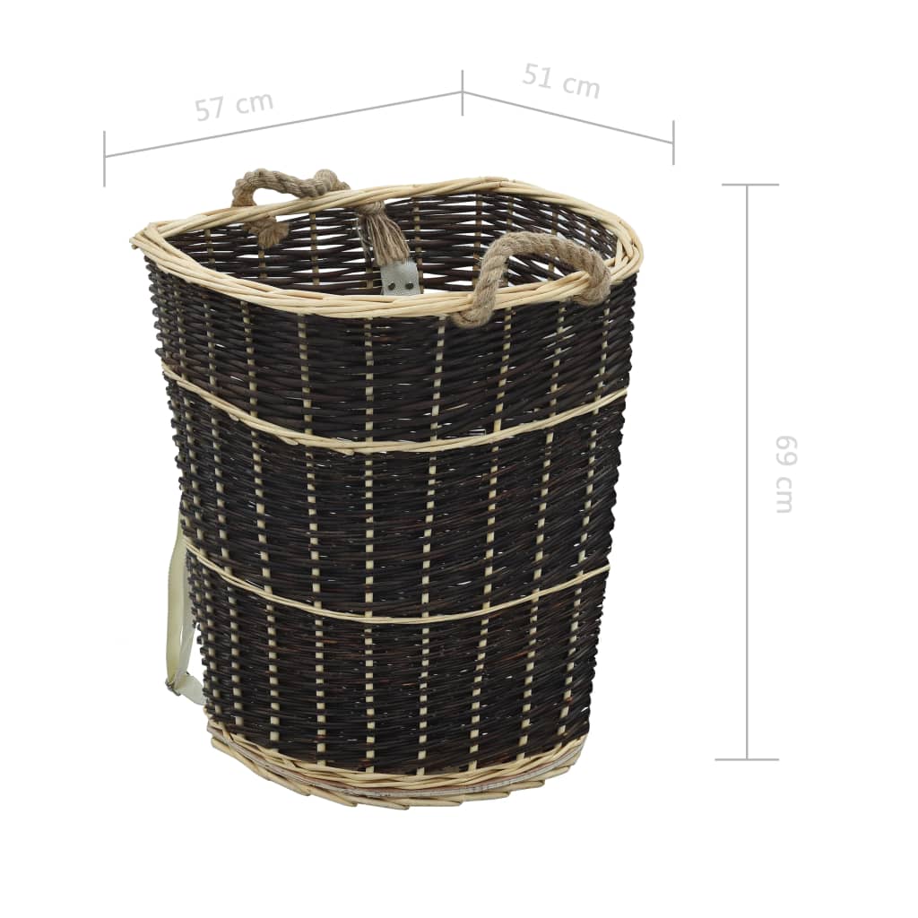 Coș lemne foc cu curele de transport natural 57x51x69 cm salcie