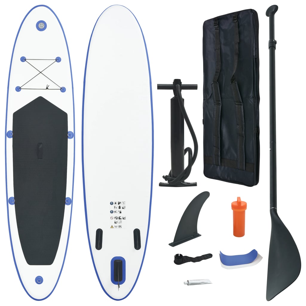 Set placă stand up paddle sup surf gonflabilă, albastru și alb