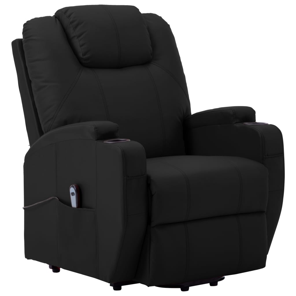 Fotoliu cu ridicare, negru, piele ecologică