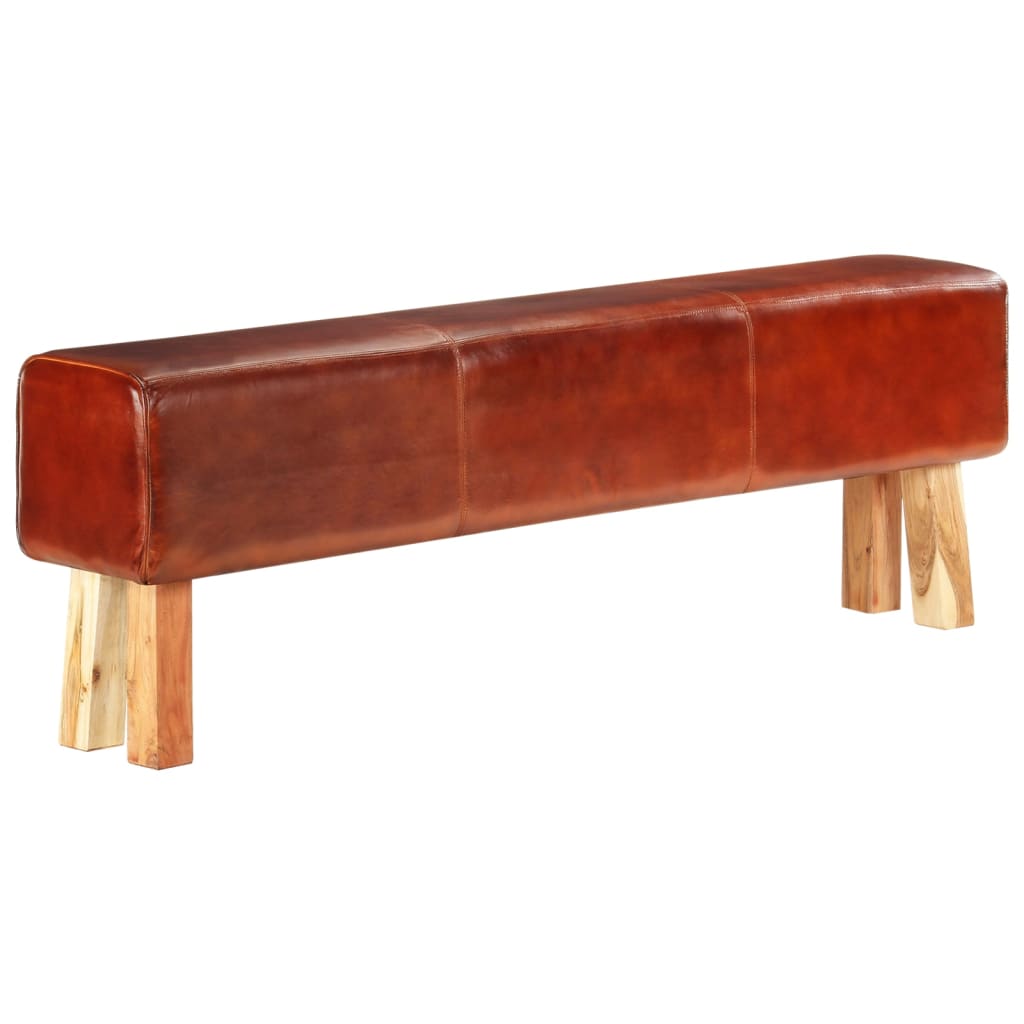 Bancă bok gimnastică maro 160 cm piele naturală/lemn acacia