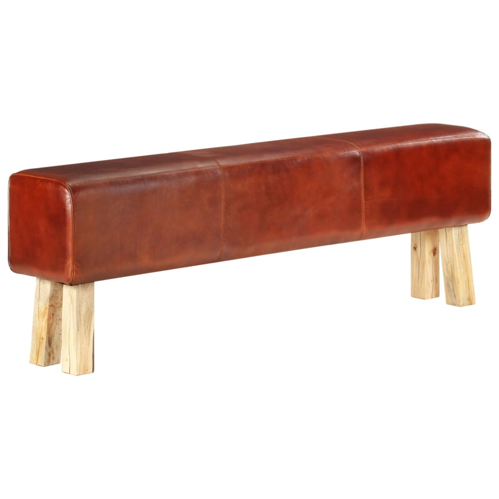 Bancă bok gimnastică maro 160 cm piele naturală/lemn acacia