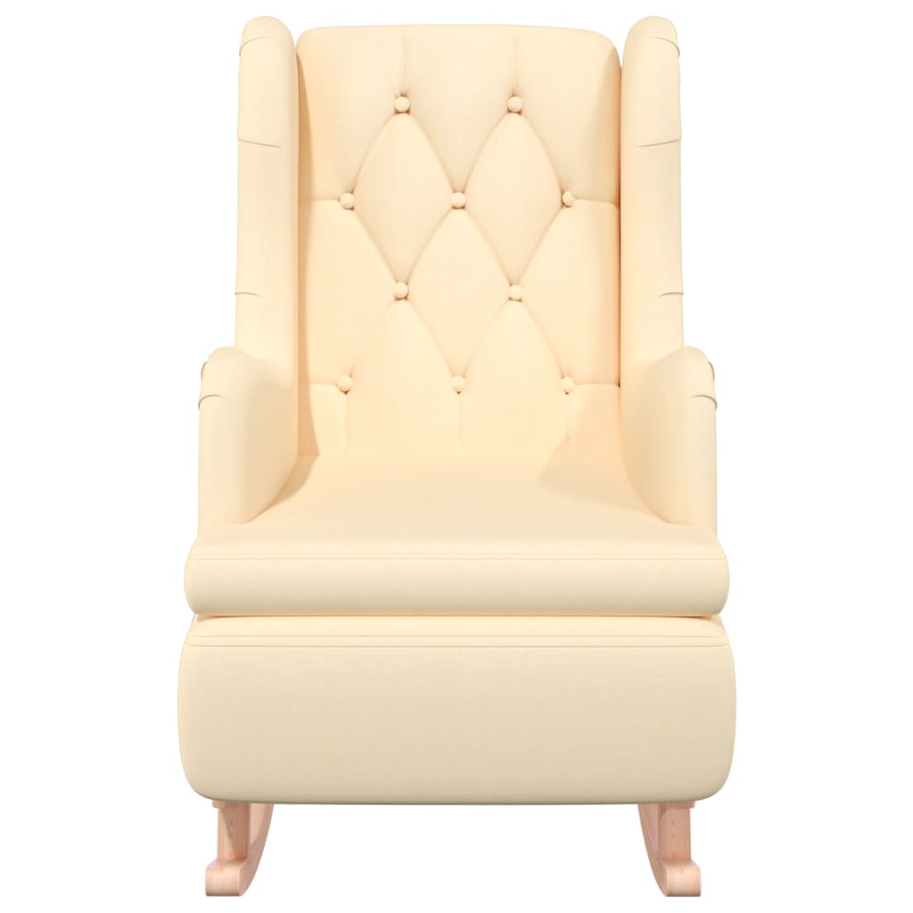 Fotoliu cu picioare balansoar din lemn de hevea, crem, textil