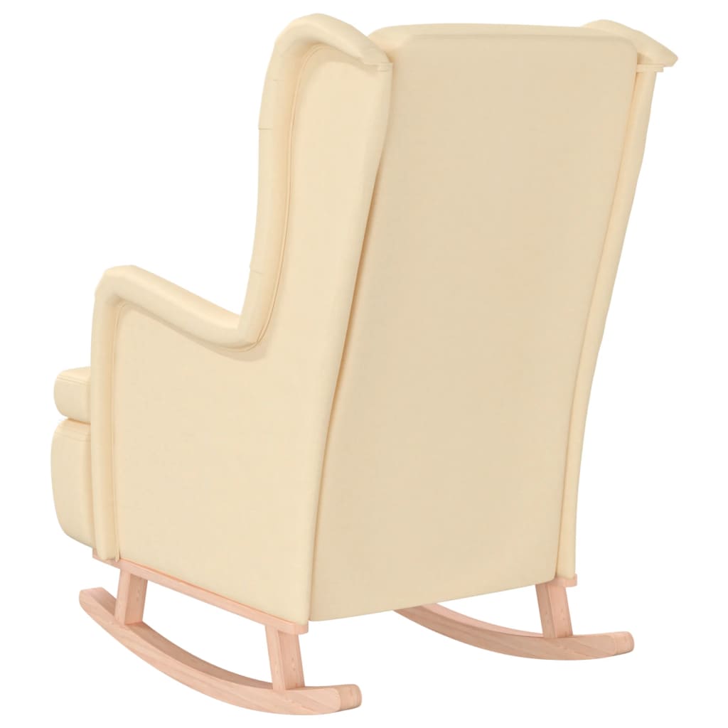 Fotoliu cu picioare balansoar din lemn de hevea, crem, textil