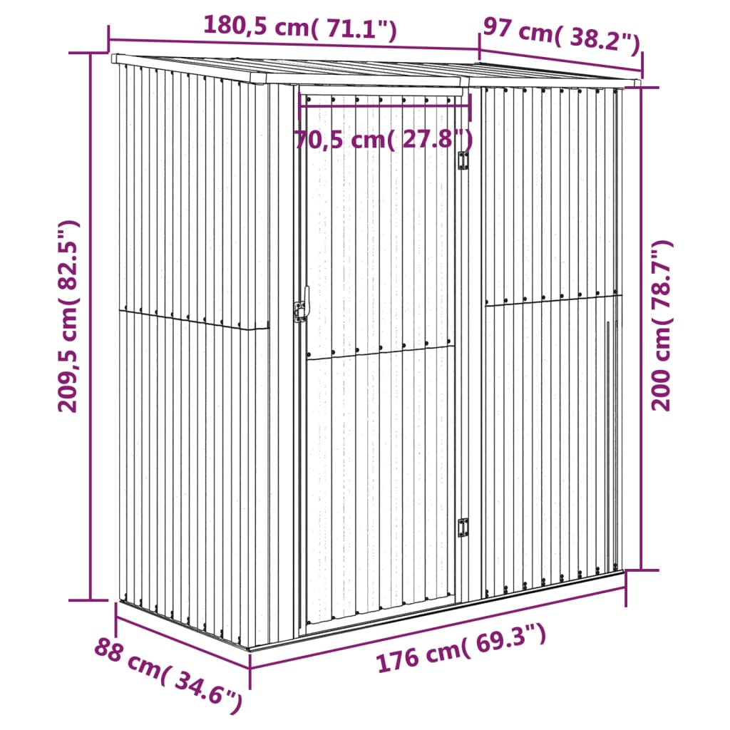 Magazie de grădină, gri, 180,5x97x209,5 cm, oțel galvanizat