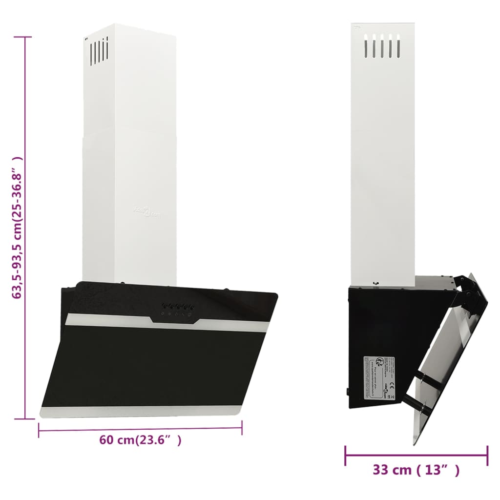 Hotă de perete, negru, 60 cm, oțel și sticlă securizată