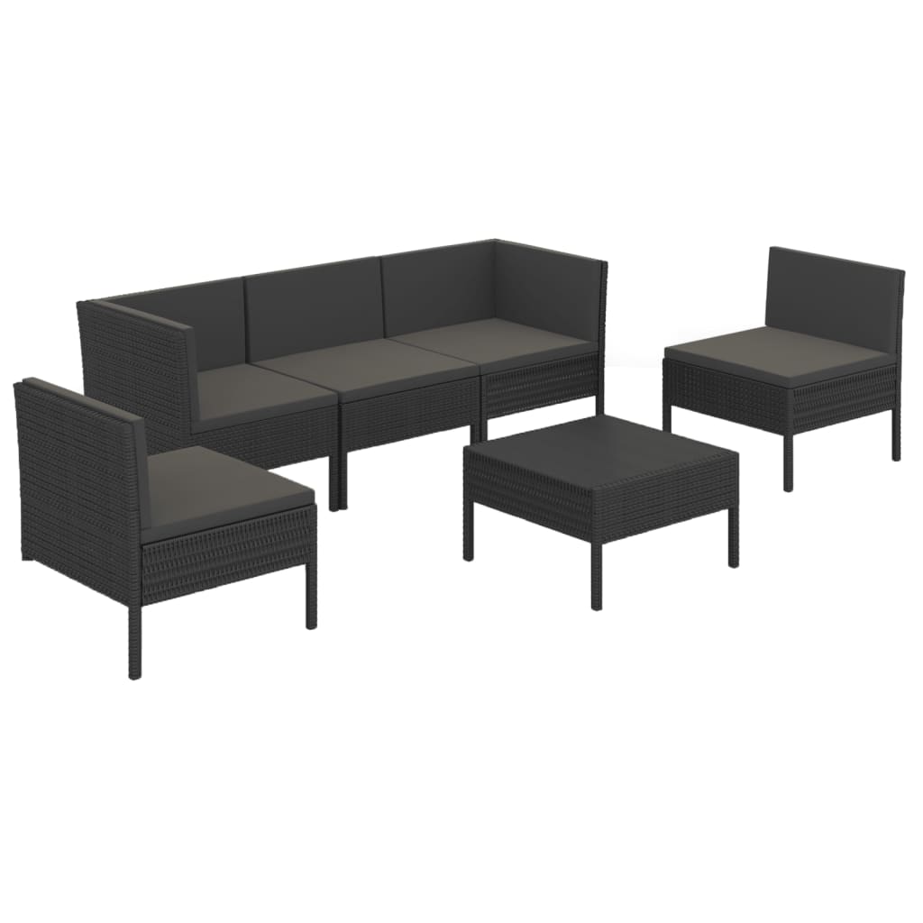 Set mobilier de grădină cu perne, 6 piese, negru, poliratan
