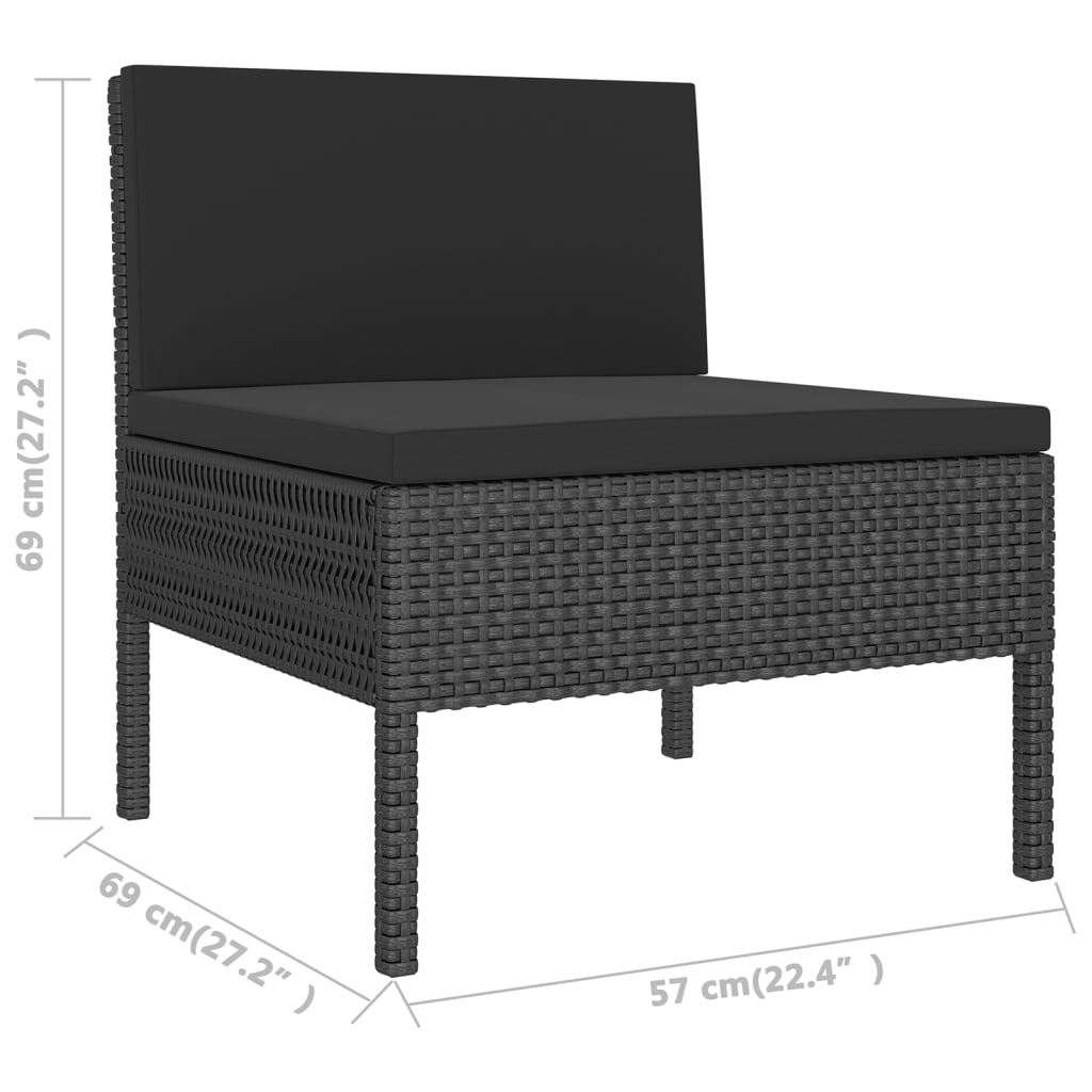 Set mobilier de grădină cu perne, 6 piese, negru, poliratan
