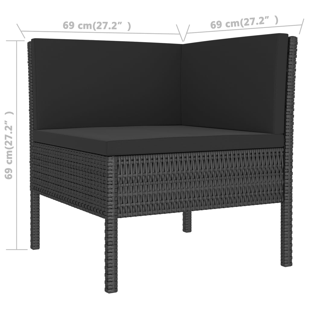 Set mobilier de grădină cu perne, 6 piese, negru, poliratan