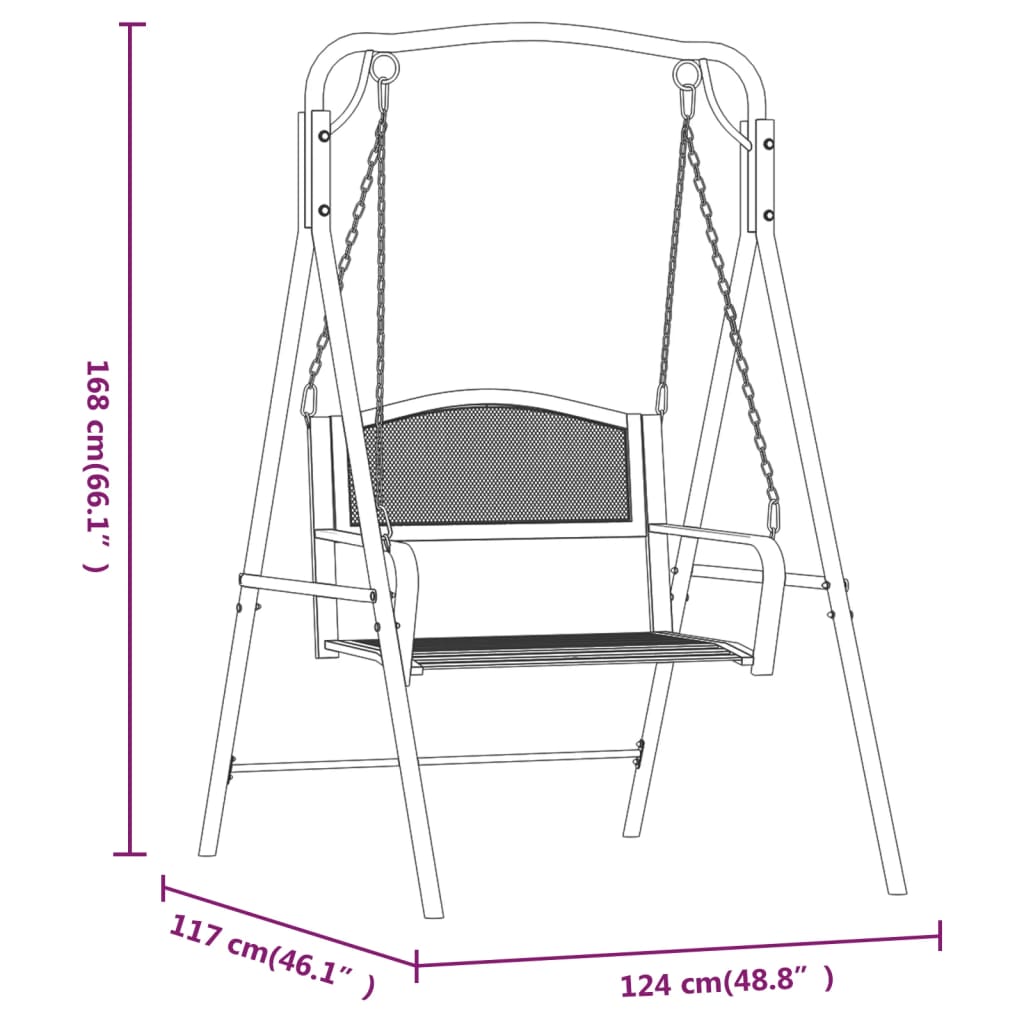 Bancă balansoar, negru, 124 cm, oțel Bancă balansoar, negru, 124 cm, oțel