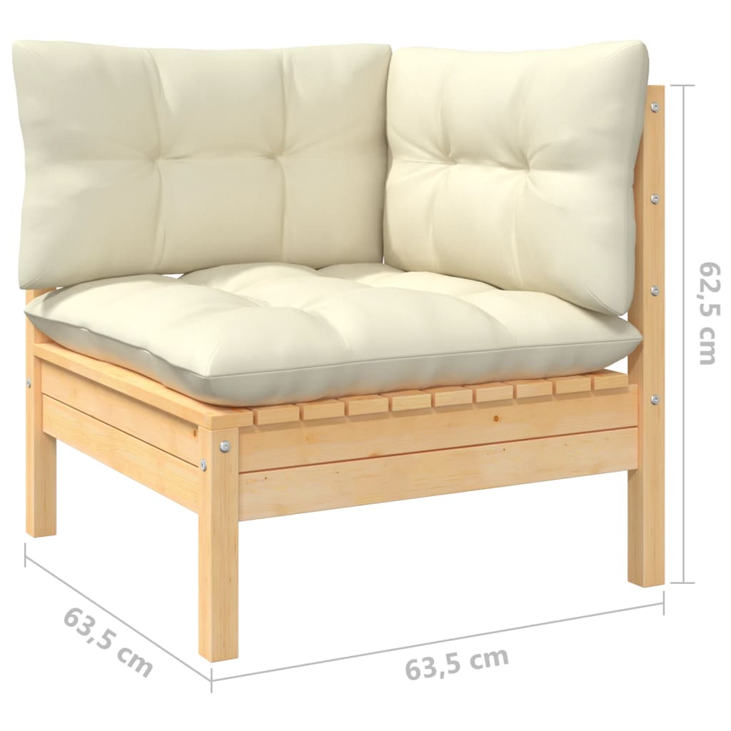 Set mobilier grădină cu perne crem, 9 piese, lemn de pin