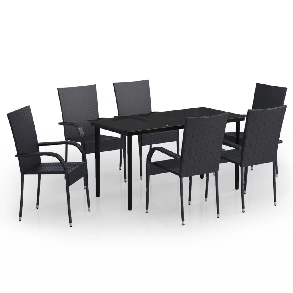 Set mobilier de grădină, 7 piese, negru