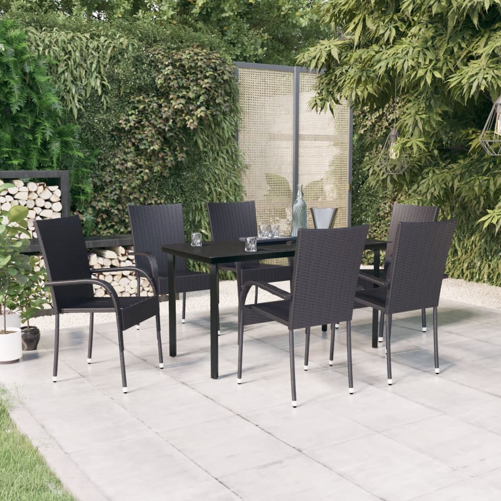 Set mobilier de grădină, 7 piese, negru