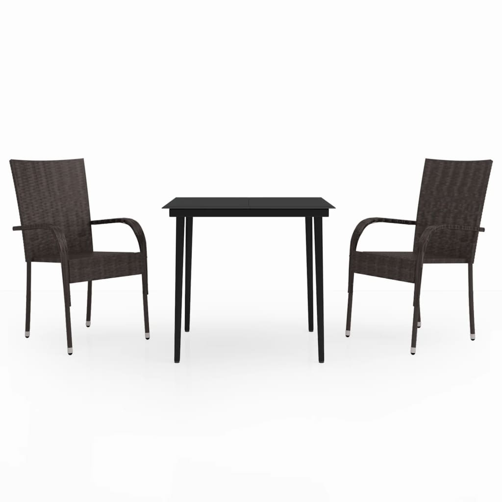 Set mobilier de grădină, 3 piese, maro și negru