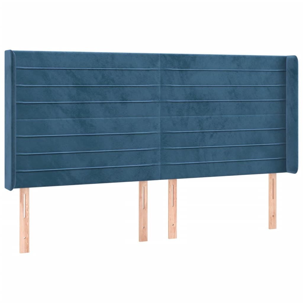 Tăblie de pat cu led, albastru închis, 203x16x118/128cm catifea Tăblie de pat cu led, albastru închis, 203x16x118/128cm catifea