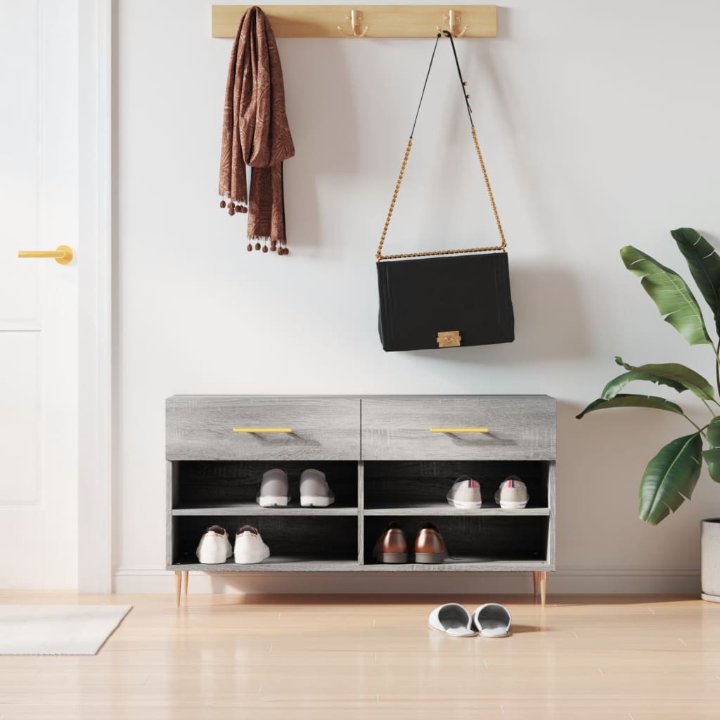 Bancă de pantofi, gri sonoma, 102x35x55 cm, lemn prelucrat