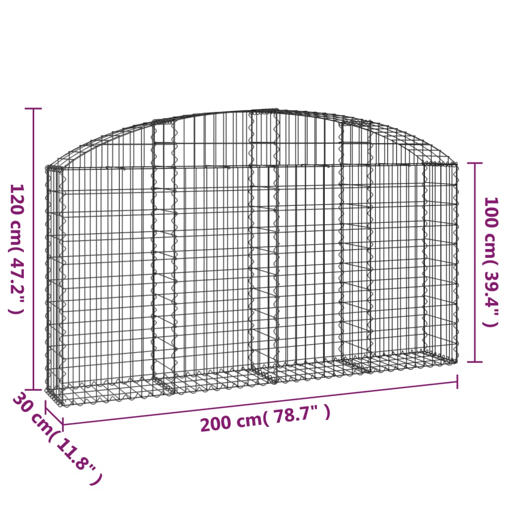 Coș gabion arcuit 200x30x100/120 cm fier galvanizat