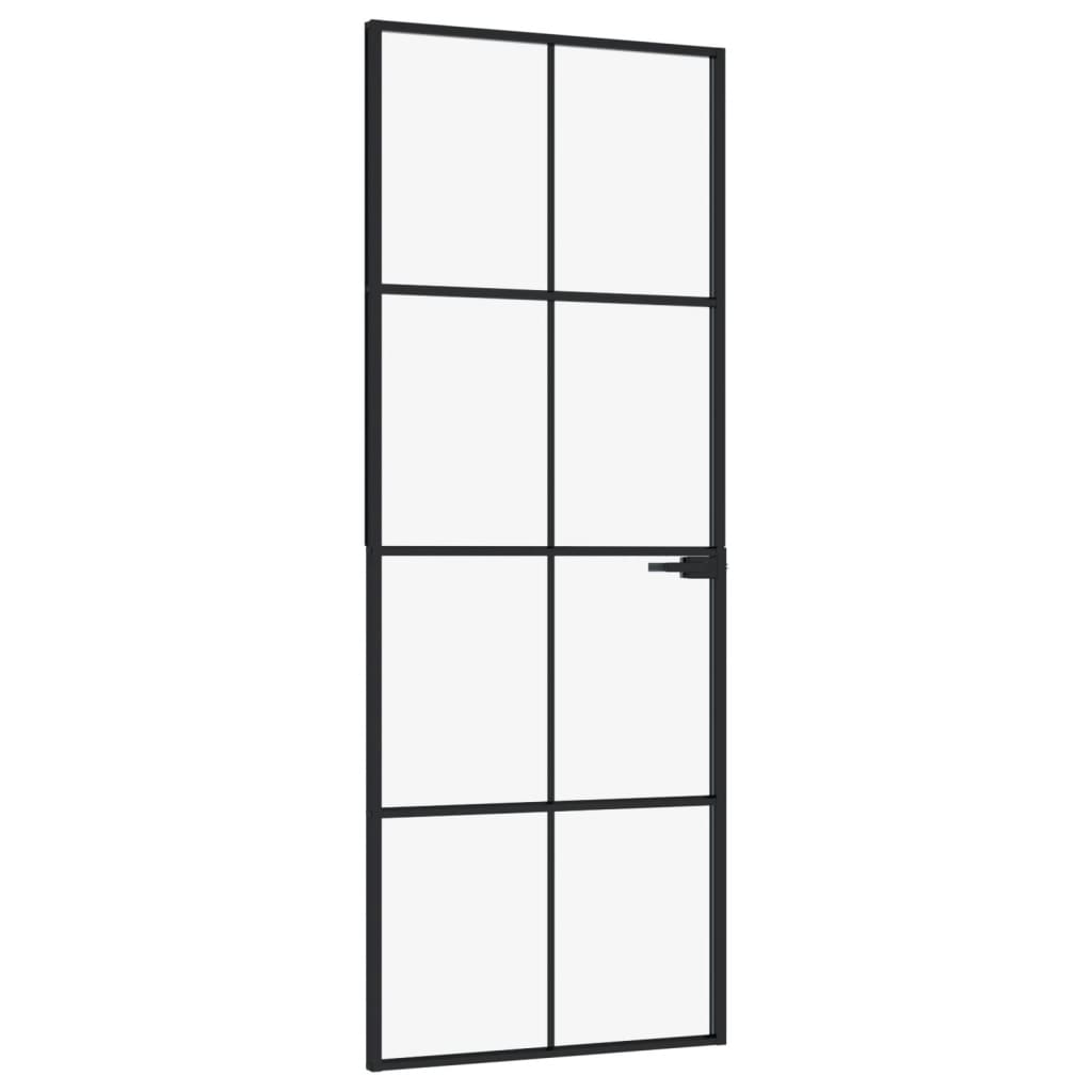 Ușă de interior negru 76x201,5 cm sticlă securiz./aluminiu slim