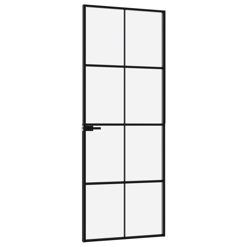 Ușă de interior negru 76x201,5 cm sticlă securiz./aluminiu slim