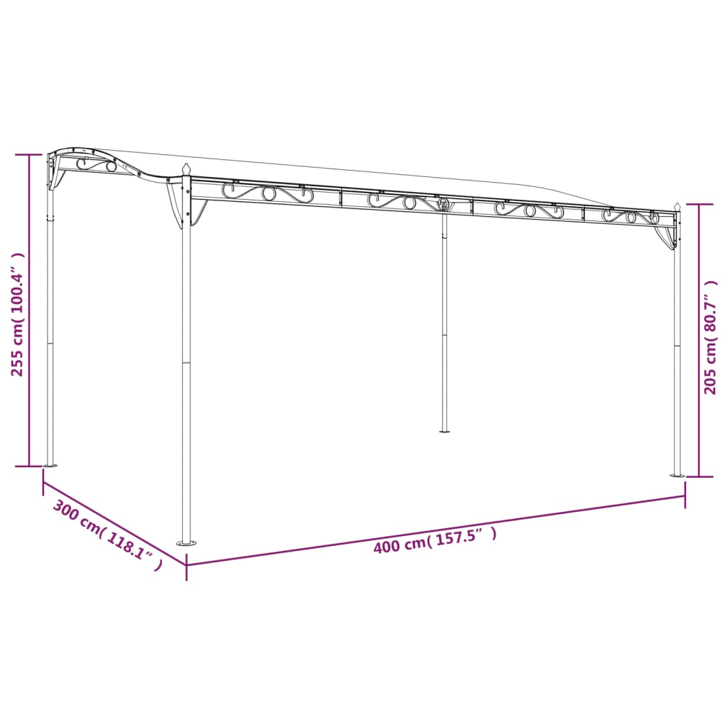 Copertină, antracit, 4x3 m, 180 g/m², material textil și oțel Copertină, antracit, 4x3 m, 180 g/m², material textil și oțel