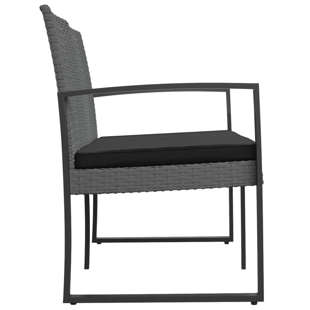 Bancă de grădină cu 2 locuri, cu perne, gri închis, ratan pp