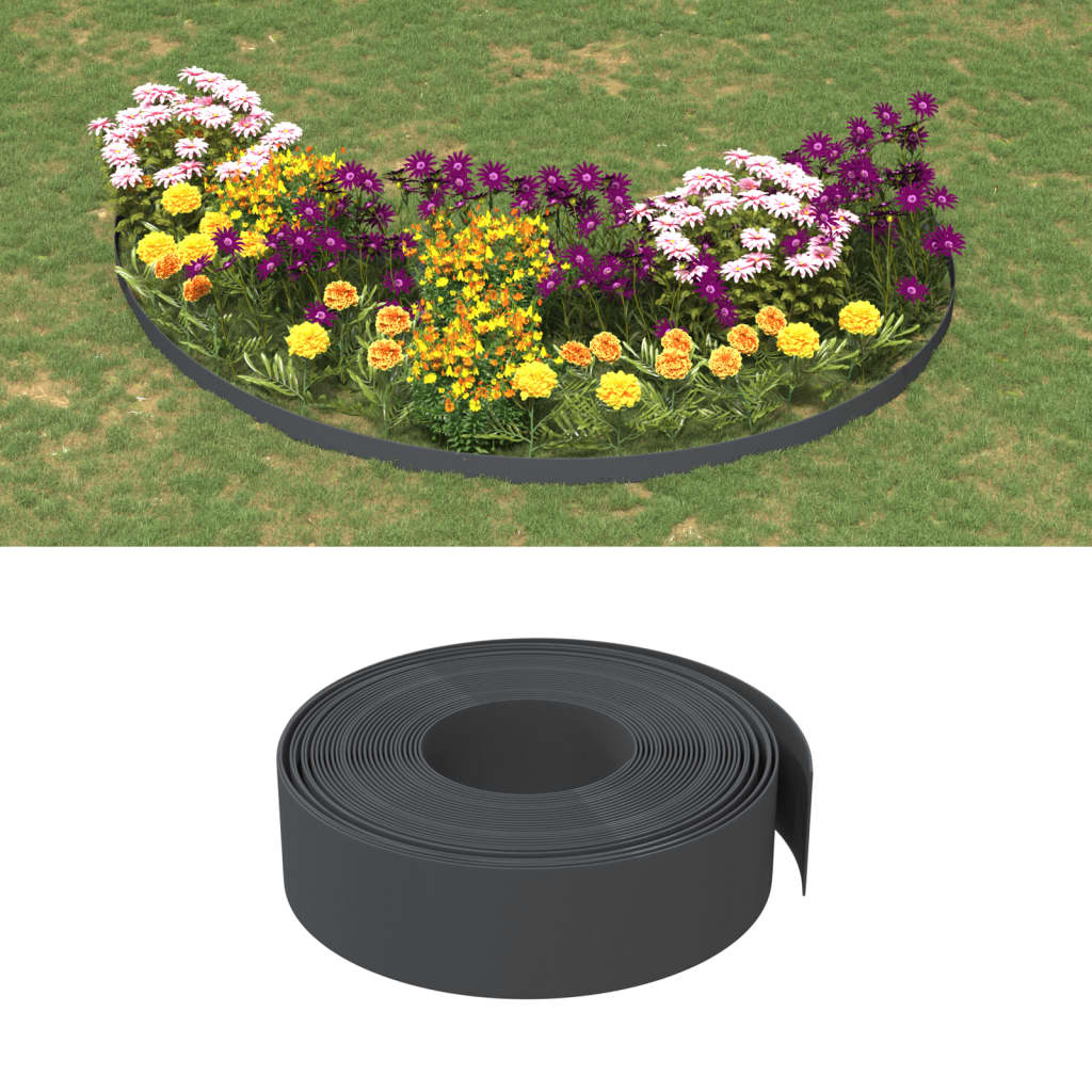 Bordură de grădină, gri, 10 m 15 cm, polietilenă Bordură de grădină, gri, 10 m 15 cm, polietilenă