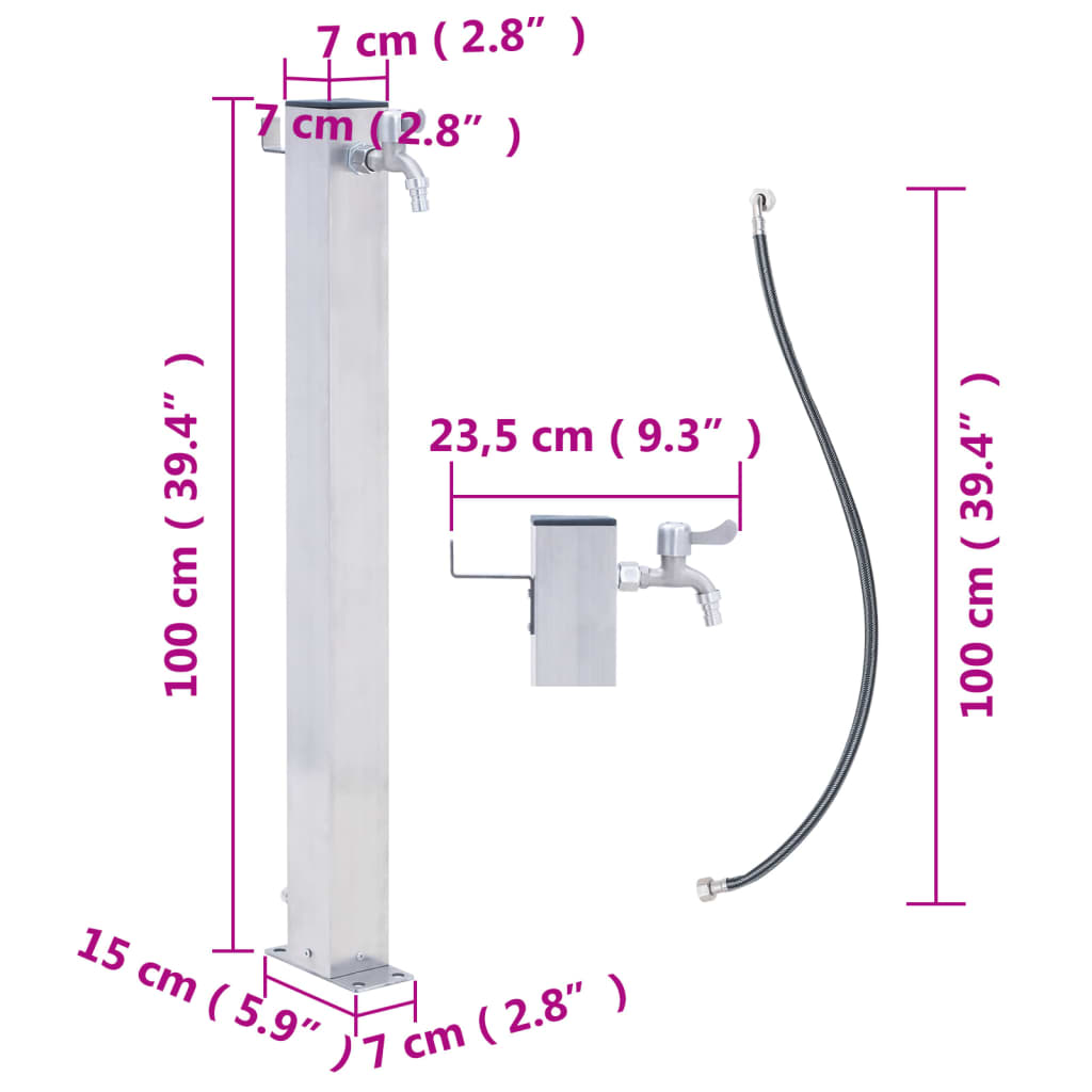 Coloană de apă de grădină, 100 cm, oțel inoxidabil, pătrat