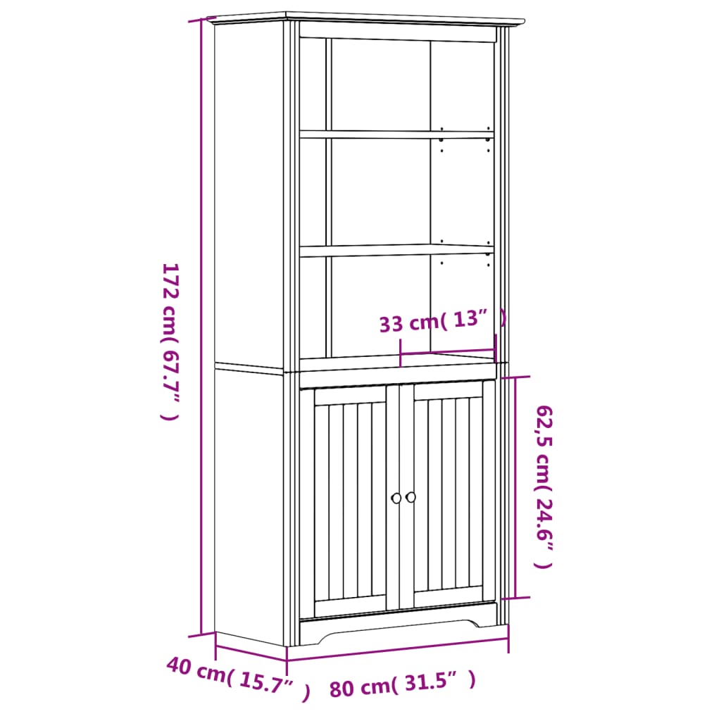 Bibliotecă "bodo", alb, 82x40x173 cm, lemn masiv de pin
