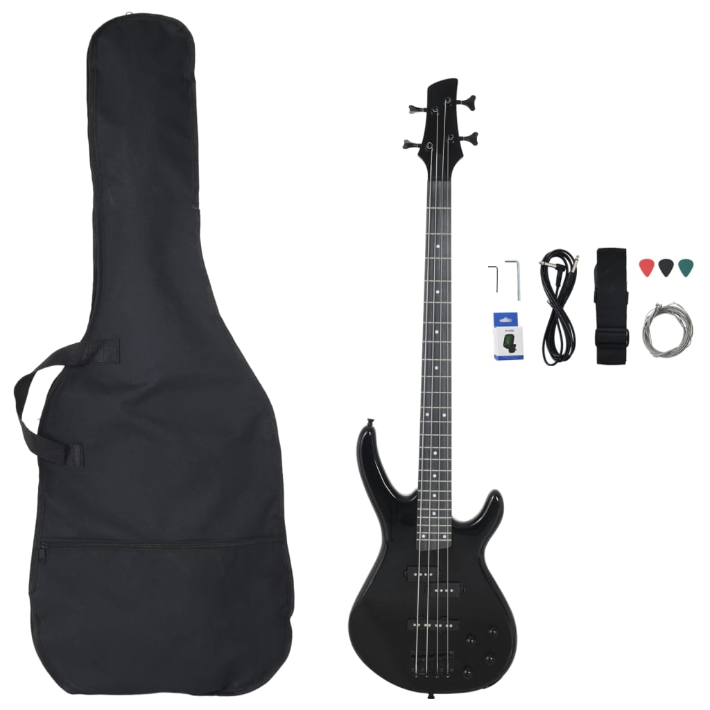 Chitara bass electrică începători, cu husă, negru, 4/4 46"