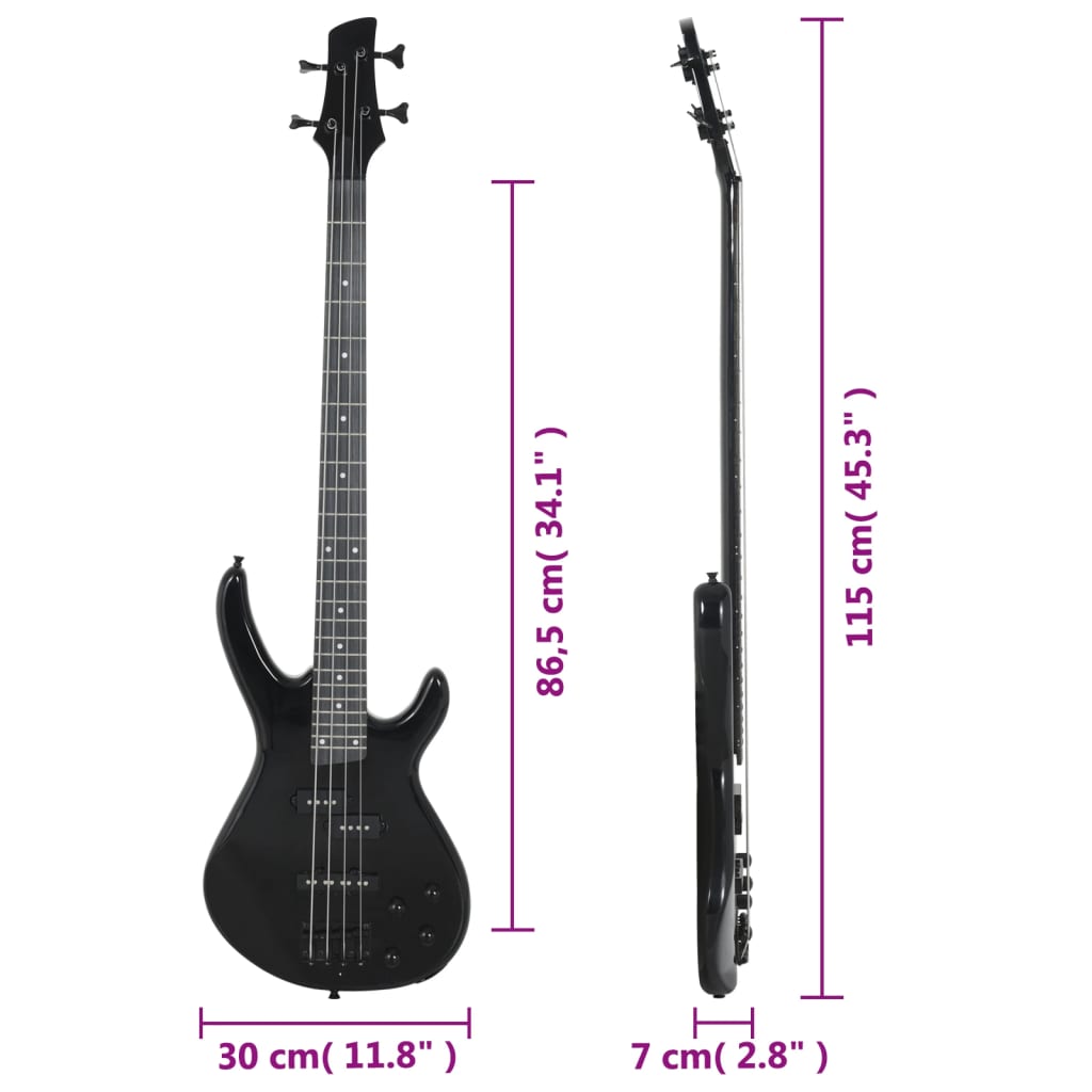 Chitara bass electrică începători, cu husă, negru, 4/4 46"