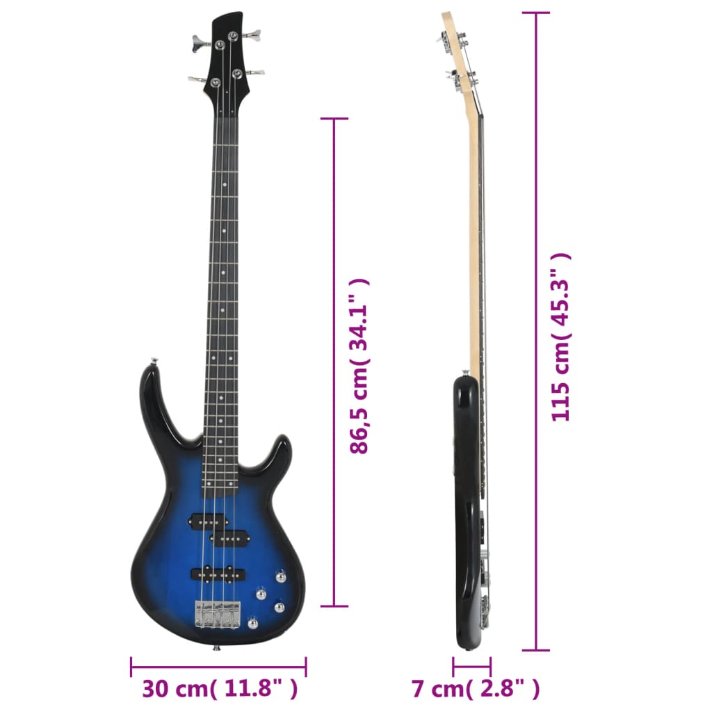 Chitara bass electrică începători, husă, albastru/negru 4/4 46"